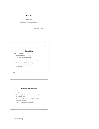 Math 211  Math 211  Lecture #30  Solutions of Systems and Stability  November 5, 2003  2