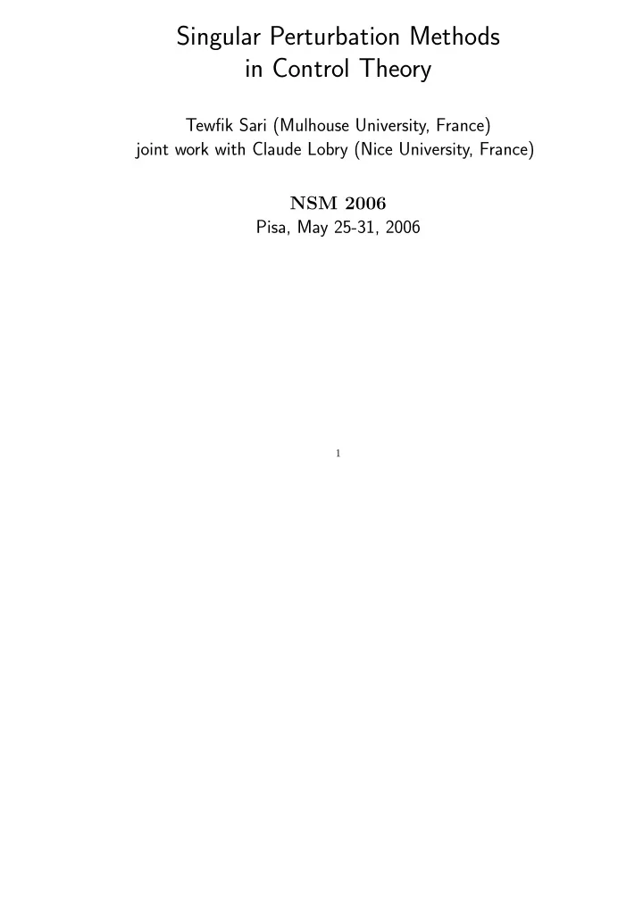 singular perturbation methods in control theory