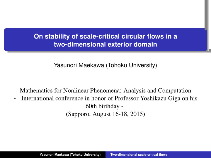on stability of scale critical circular flows in a two