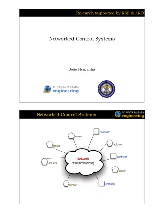 Networked Control Systems  Joo Hespanha  Networked Control Systems  controller  sensor  actuator