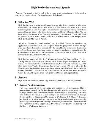 High Twelve International Speech  Purpose: The intent of this speech is for a stand-alone