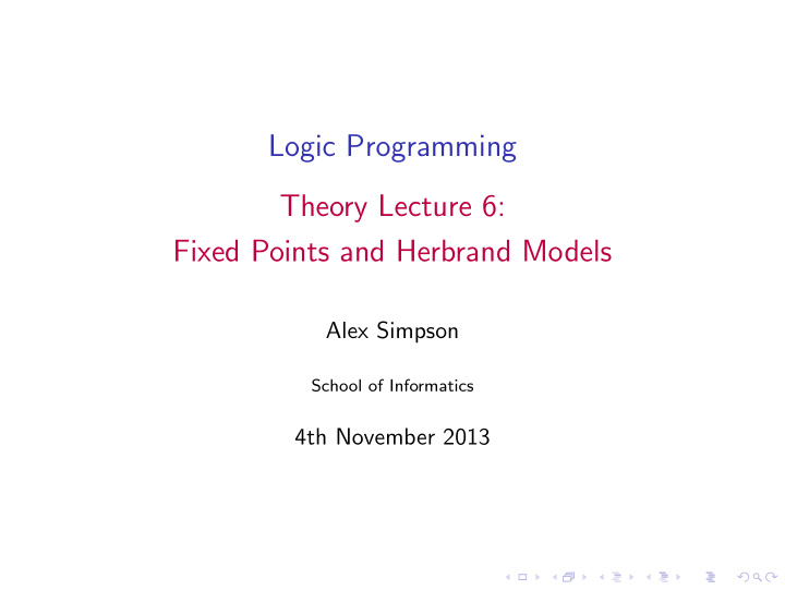 logic programming theory lecture 6 fixed points and