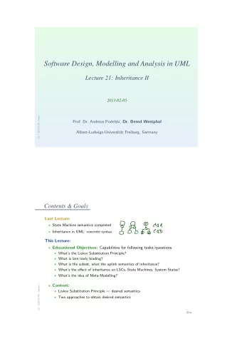 Software Design, Modelling and Analysis in UML  Lecture 21: Inheritance II  2013-02-05   21