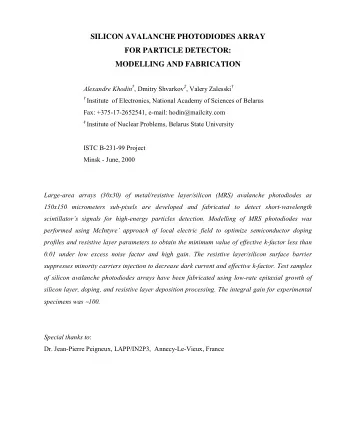SILICON AVALANCHE PHOTODIODES ARRAY  FOR PARTICLE DETECTOR:  MODELLING AND FABRICATION Alexandre