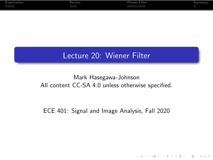 lecture 20 wiener filter