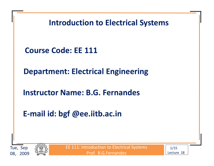 introduction to electrical systems course code ee 111