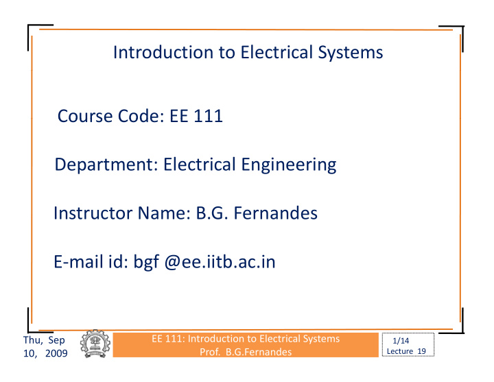 introduction to electrical systems course code ee 111