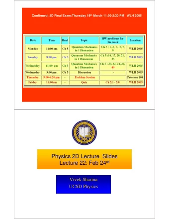 Physics 2D Lecture  Slides Lecture 22: Feb 24 rd  Vivek Sharma  UCSD Physics  Introducing the