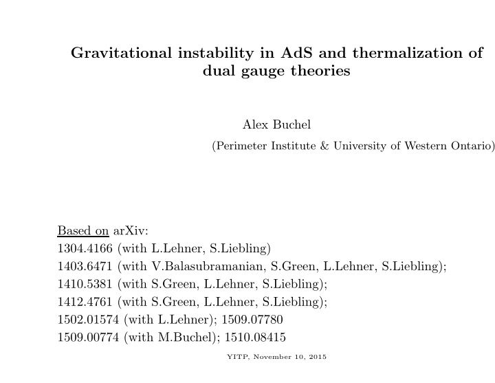 gravitational instability in ads and thermalization of