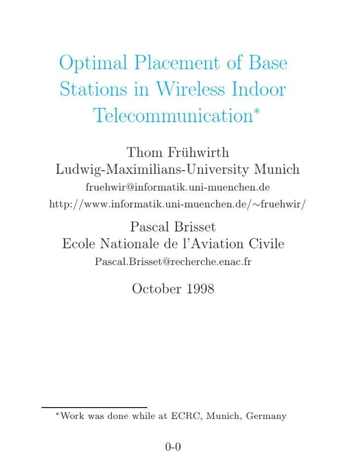 optimal placemen t of base stations in wireless indo or t