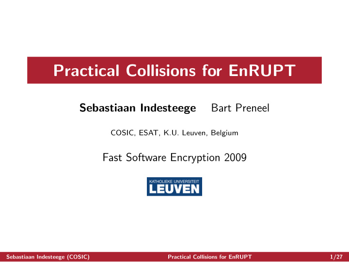 practical collisions for enrupt