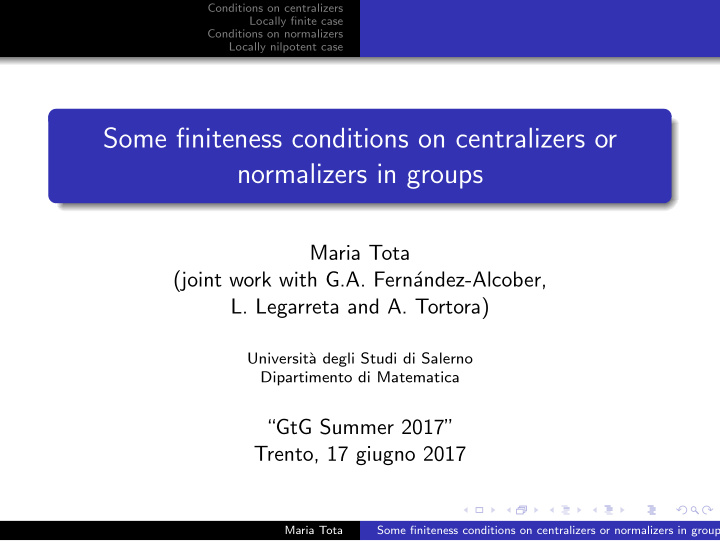 some finiteness conditions on centralizers or normalizers