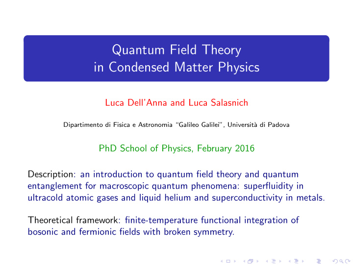 quantum field theory in condensed matter physics