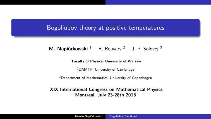 bogoliubov theory at positive temperatures
