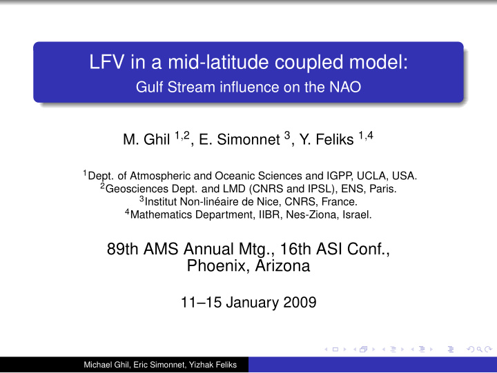 lfv in a mid latitude coupled model