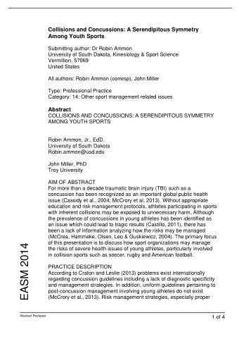 EASM 2014  the risks of severe health issues of young athletes, particularly involved  in collision