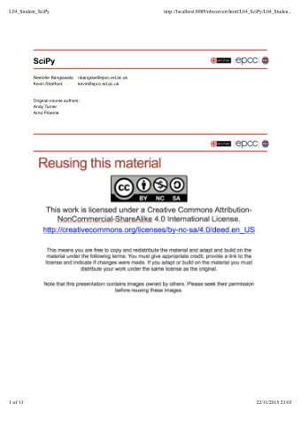 SciPy  Neelofer Banglawala    nbanglaw@epcc.ed.ac.uk  Kevin Stratford