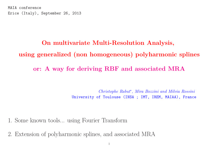 on multivariate multi resolution analysis using