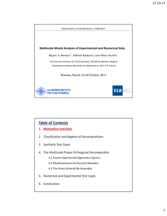 Table of Contents  1. Motivation and Aims  2. Classification and Algebra of Decompositions  3.