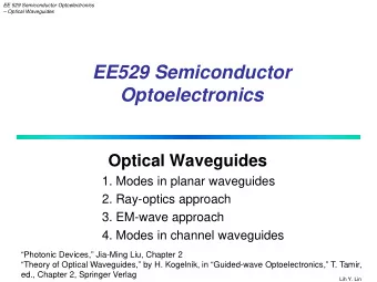 EE529 Semiconductor Optoelectronics  Optical Waveguides  1. Modes in planar waveguides  2.