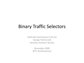 Binary Traffic Selectors  draft-ietf-mext-binary-ts-01.txt  George Tsirtsis (ed)  Gerardo, Hesham,