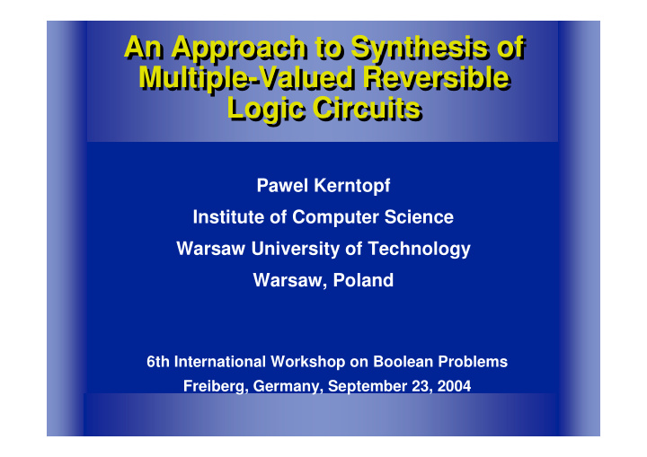 an approach to synthesis of an approach to synthesis of