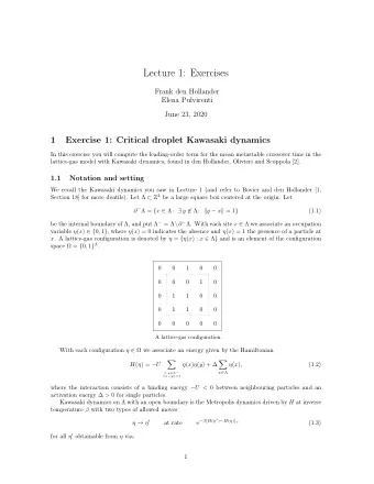 Lecture 1: Exercises  Frank den Hollander  Elena Pulvirenti  June 23, 2020  1  Exercise 1: Critical