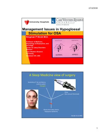 Management Issues in Hypoglossal  Stimulation for OSA  Kingman P Strohl M.D.  Professor of