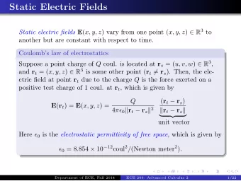 Static Electric Fields Static electric fields E ( x, y, z ) vary from one point ( x, y, z )  R 3