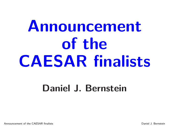 announcement of the caesar finalists