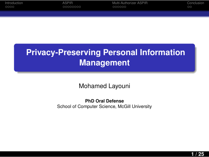 privacy preserving personal information management