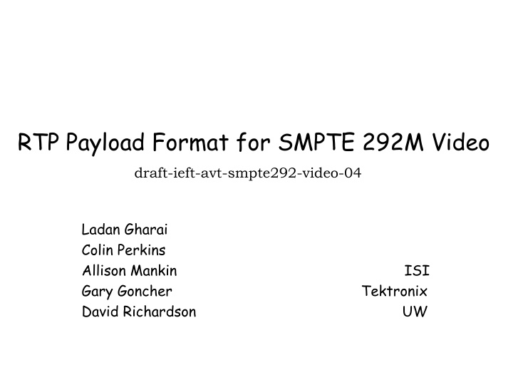 rtp payload format for smpte 292m video
