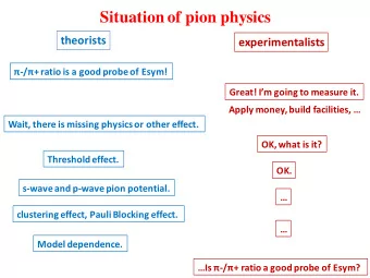 Situation of pion physics  theorists  experimentalists  -/  + ratio is a good probe of Esym!