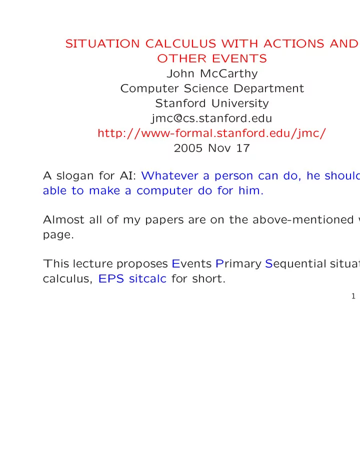 situation calculus with actions and other events john