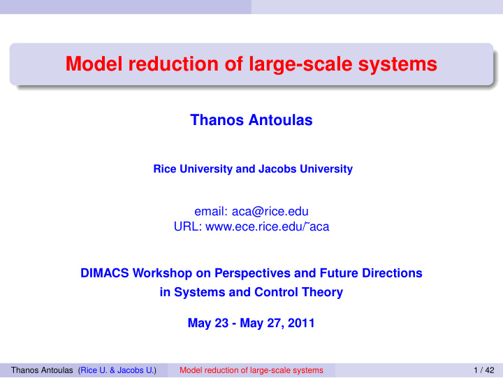 model reduction of large scale systems