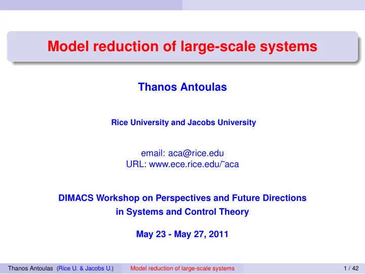 model reduction of large scale systems