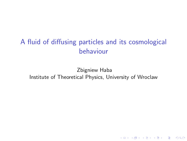 a fluid of diffusing particles and its cosmological