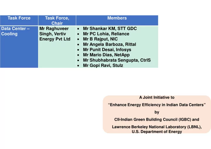task force task force members chair data center mr