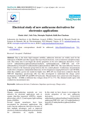 Mol2Net-04  Electrical study of new anthracene derivatives for  electronics applications  Ghada