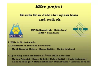 BE  BE  Ge  pr  Ge  pr  oje c t  oje c t  Re sults from de te c tor ope ra tions  Re sults from de