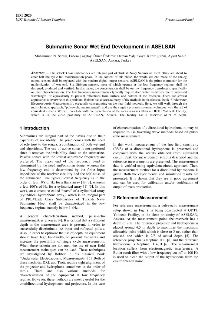 submarine sonar wet end development in aselsan