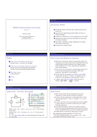 Last Lecture: Review  EEE118: Electronic Devices and Circuits 1 Finished the diode conduction state