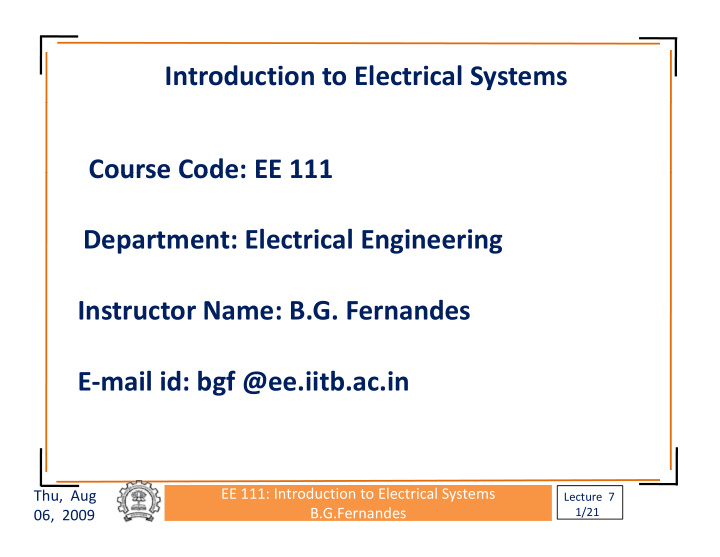 introduction to electrical systems course code ee 111