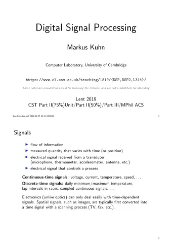 Digital Signal Processing  Markus Kuhn  Computer Laboratory, University of Cambridge