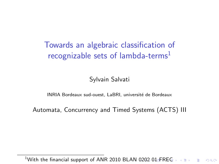 towards an algebraic classification of