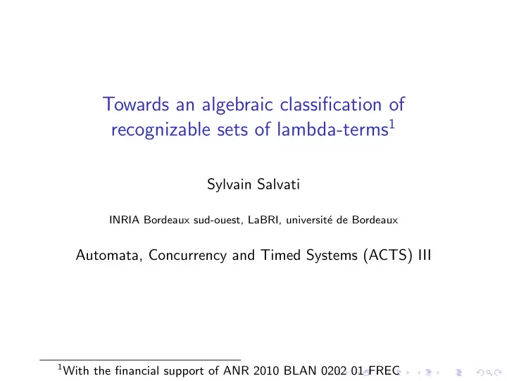 towards an algebraic classification of