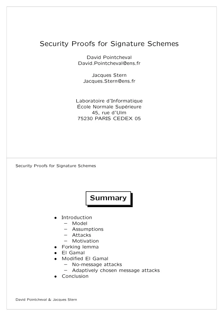 security proofs for signature schemes