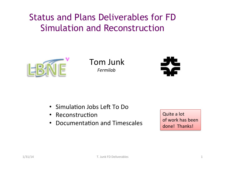 status and plans deliverables for fd simulation and