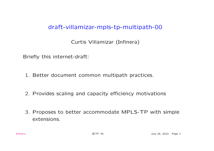 draft villamizar mpls tp multipath 00