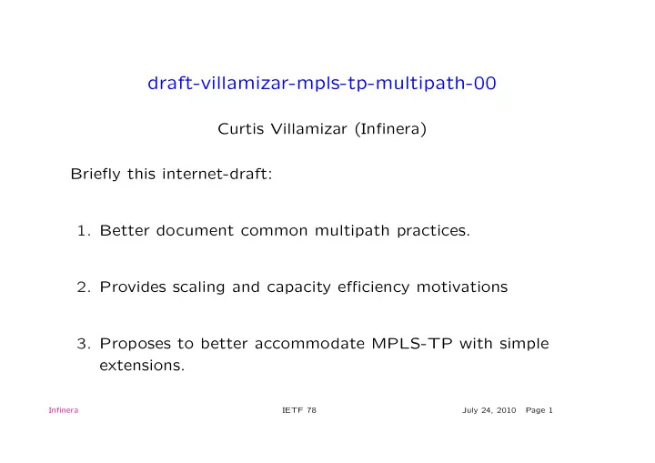draft villamizar mpls tp multipath 00